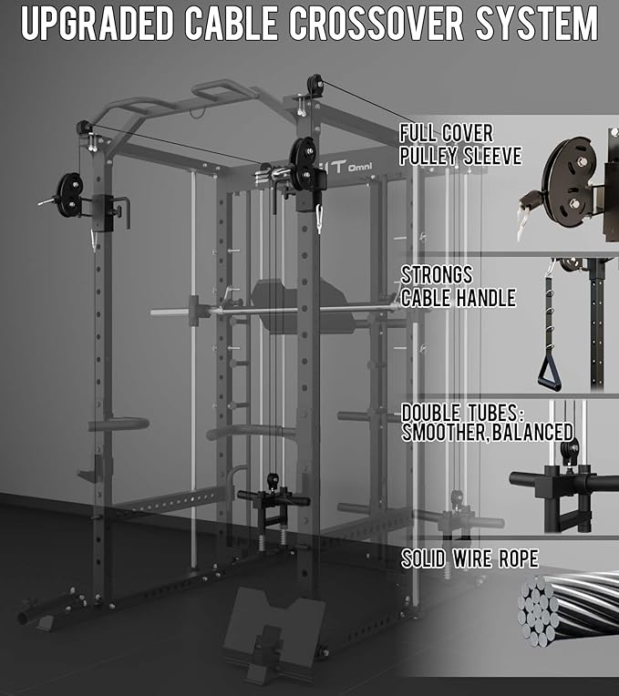 Eonfit E5 Smith Machine with Vertical Leg Press, Power Cage Squat Rack with LAT-Pull Down Cable Crossover Rotating Arms System Home Gym Equipment All in One (E5 RED)