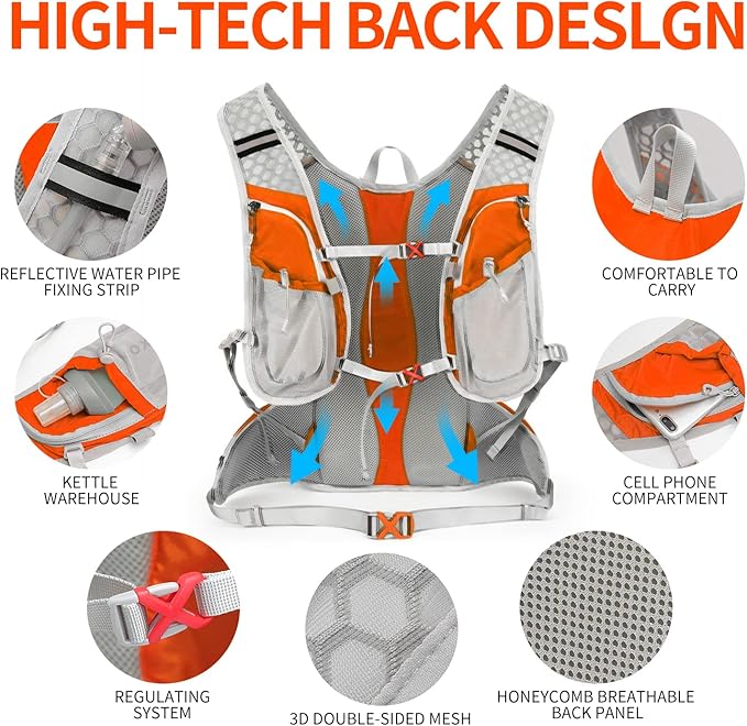 Hydration Pack Backpack, Lightweight Water Backpack with 2L Leakproof Hydration Bladder Daypack for Men Women,Running Hydration Vest for Outdoor Trail