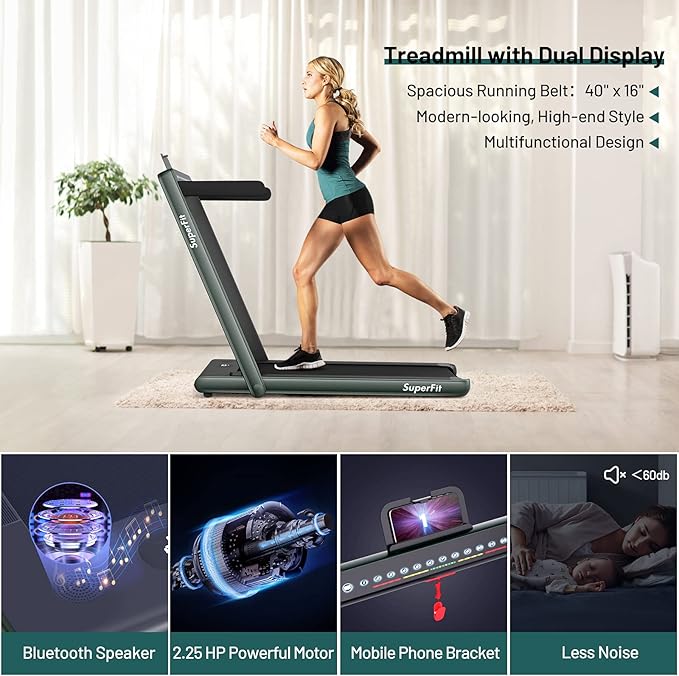GYMAX Walking Pad, Dual LED Display 2 in 1 Under Desk Treadmill for Home with Remote & Smart App Control, 2.25HP Foldable Portable Treadmill Running Machine for Office Small Space
