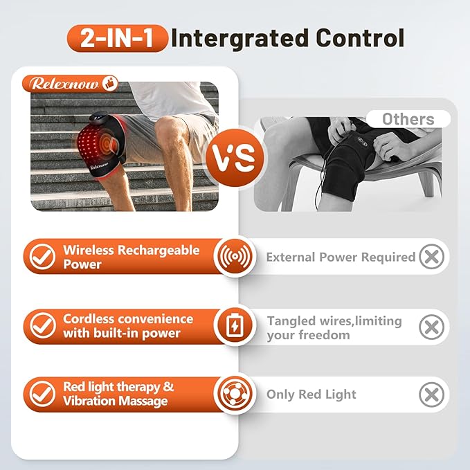 Red Light Therapy Knee Brace with Vibration Knee Massage, Extension Band, Wireless Rechargeable Controller,660nm&850nm Near Infrared Light Therapy Heated Device for Knee/Elbow/Shoulder Pain Relief