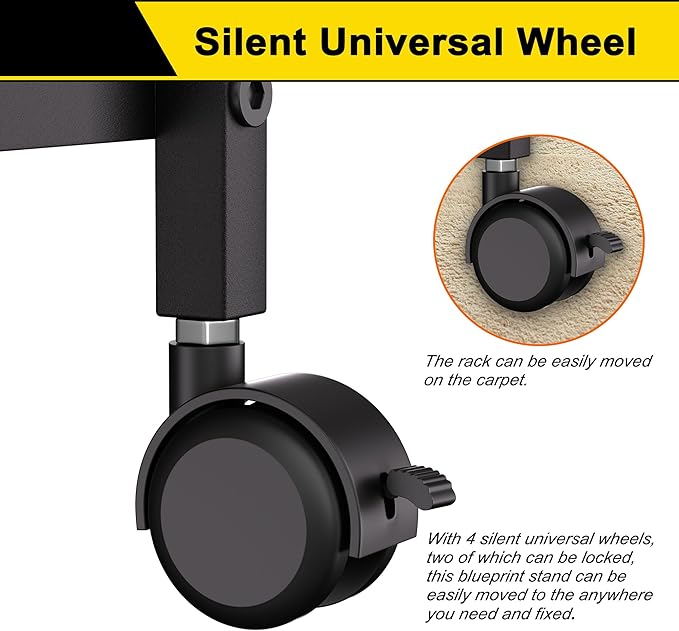 GIOTORENT Blueprint Storage Rack, Blueprint Holder with Wheels, Used for Storing Map/Poster/Blueprint/Architectural Construction Plan, 12 Slots, 2 Brakes, Silent Wheel for Home, Office, School(Black)