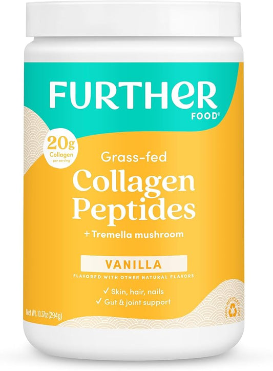 Further Food Vanilla Collagen Peptides Powder, Grass-Fed Pasture-Raised Hydrolyzed Type 1 & 3 Protein, Gut Health + Joint, Hair, Skin, Nails, Paleo Keto Sugar-Free 10.37 oz