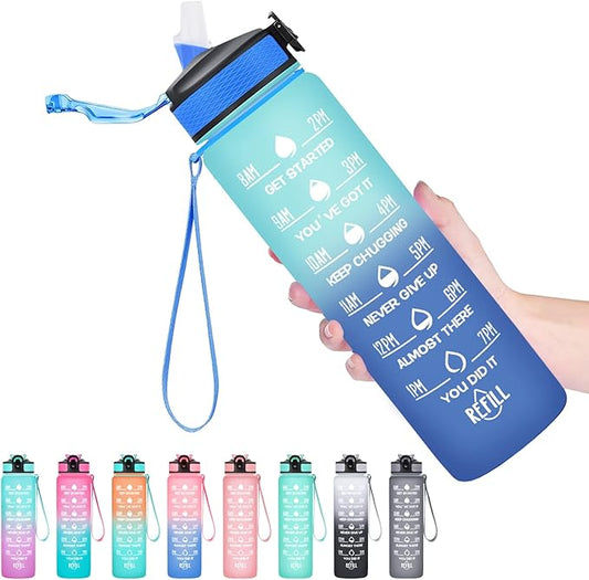 Hyeta 32 oz Water Bottles with Times to Drink and Straw, Motivational Water Bottle with Time Marker, Leakproof, Drinking Sports Water Bottle for Fitness, Gym and Outdoor