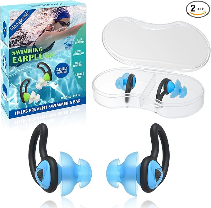 Hearprotek 2 Pairs Swimmer Ear Plugs, Upgraded Custom-fit Water Protection Adult Swimming earplugs for Swimmers Water Pool(Sky Blue)
