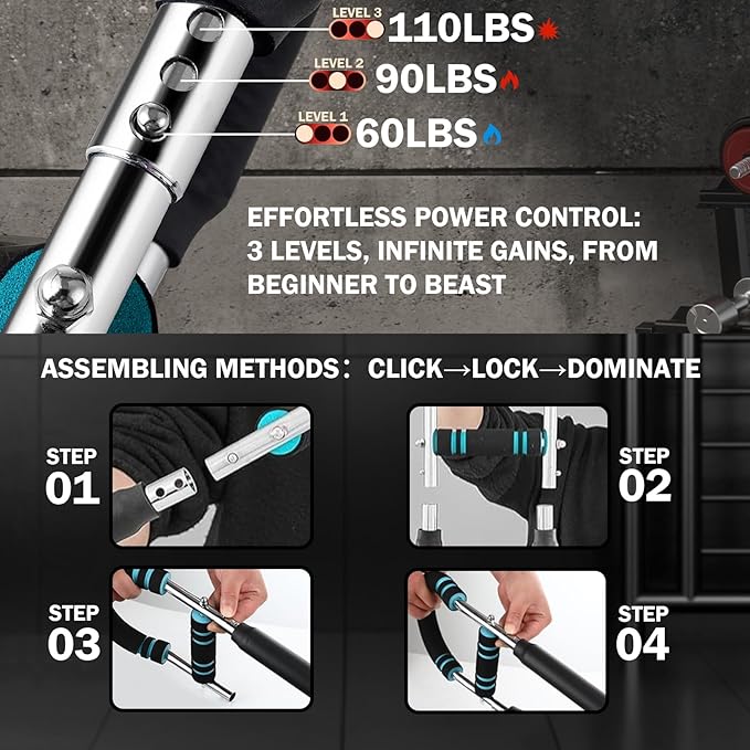 Twister Arm Trainer, 60-110lb Adjustable Chest Workout Equipment, Anti-Slip Grips & Double-Spring Safety, Arm Trainer for Men/Women, Portable Home Fitness Equipment