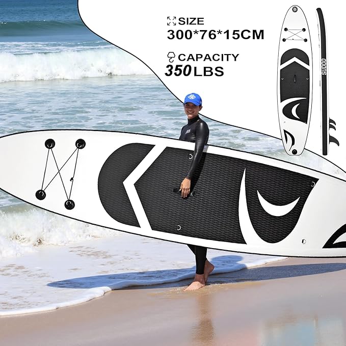 Inflatable Stand Up Paddle Board 10‘x30‘‘- Ultra-Light SUP with Backpack, Pump, Paddle, Coil Leash, 3 Fins, Repair Kit, Stable Design, Non-Slip EVA Deck for Adults & Youth