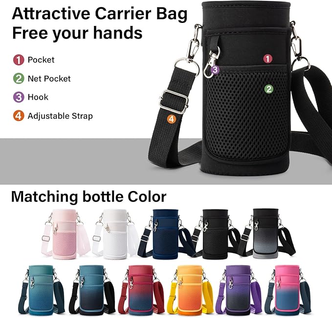 Insulated Water Bottle | Thickened Stainless Steel Vacuum Metal | Portable Sports Water Jug for Gym and Hiking with Straw, Carrier Bag, Handle Strap | BPA-Free 32 oz