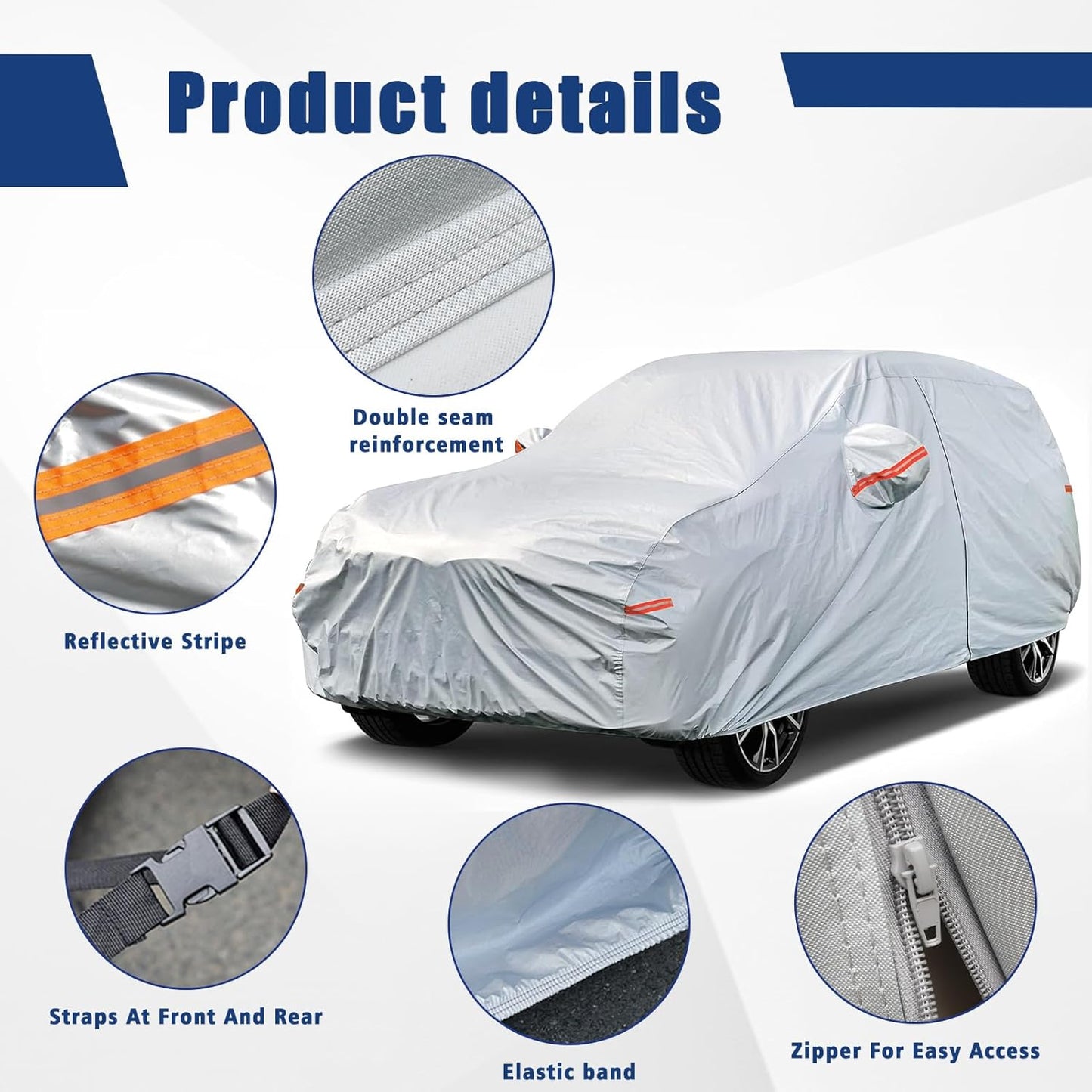 Kayme 6 Layers SUV Car Cover Custom Fit for Chevrolet Chevy Equinox (2005-2025) Waterproof All Weather for Automobiles, Outdoor Full Cover Rain Sun UV Protection.Silver