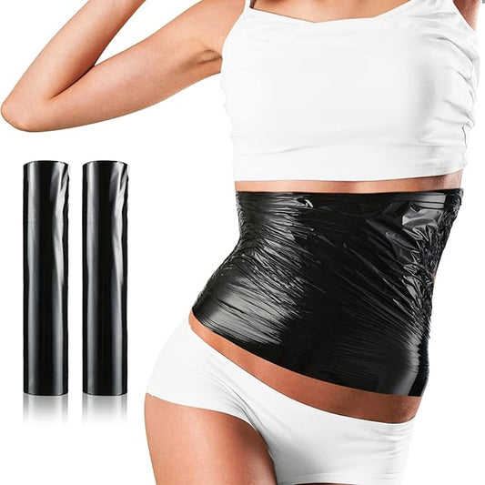 60 Meters Black Osmotic Plastic Body Wrap, Workout and Sweat Enhancer Stomach Wrap Body Wrap Film Applicator Power Wrap(2 Rolls)