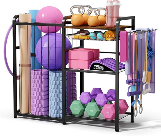 Weight Rack for Home Gym - Exercise Equipment Storage Organizer for Yoga Mat Dumbbells Kettlebells Foam Roller Yoga Strap & Resistance Bands, Ideal Yoga Mat Holder & Workout Equipment Organizer