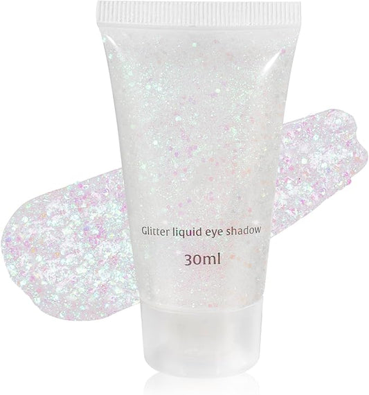 Mysense Iridescent White Body Glitter Gel, Mermaid Face Glitter Makeup, Concert Music Festival Rave Accessories for Face Eye Hair, Sparkling Glitter Face Paint for Women, 30g