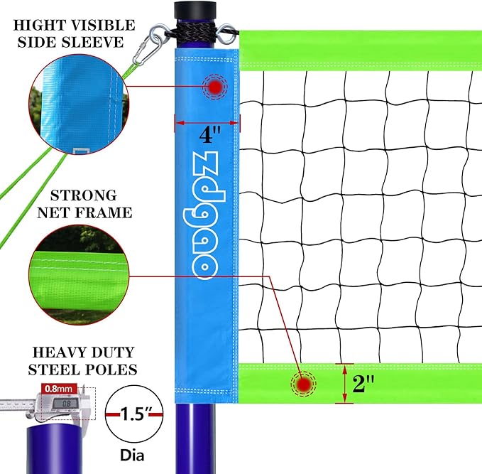 Volleyball Net Outdoor - Portable Volleyball Set for Backyard with Professional Volleyball Net, Wrap Yarn Volleyball and Pump, Boundary Line, Carry Bag