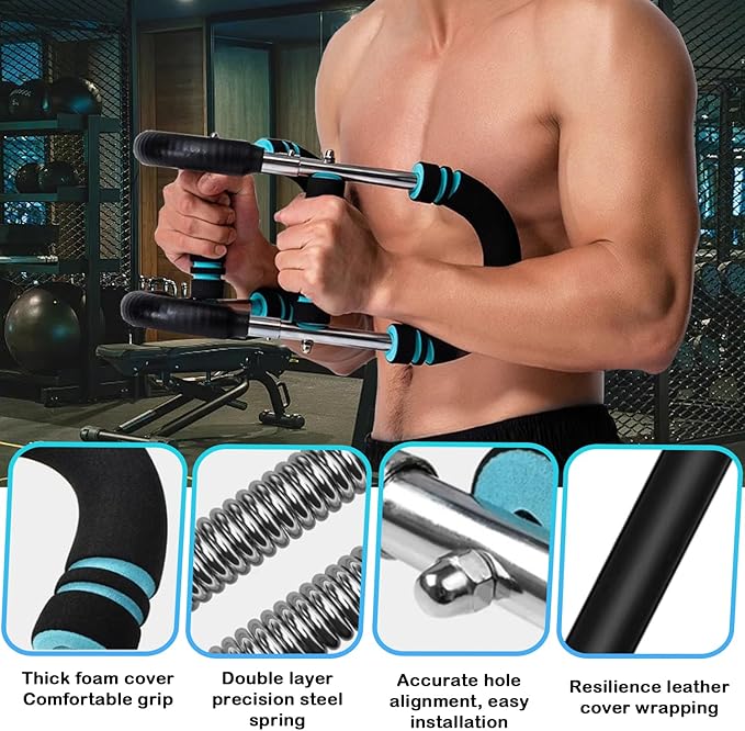 Adjustable Power Twister Bar 40-100lb, Home Gym Chest and Arm Workout Trainer with Ergonomic Foam Grip, Portable Muscle Strength Enhancer