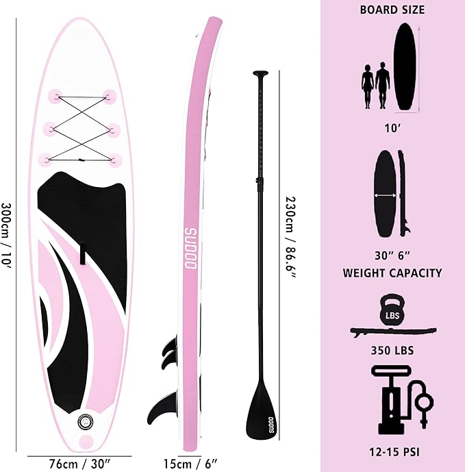 Inflatable Stand Up Paddle Board 10‘x30‘‘- Ultra-Light SUP with Backpack, Pump, Paddle, Coil Leash, 3 Fins, Repair Kit, Stable Design, Non-Slip EVA Deck for Adults & Youth