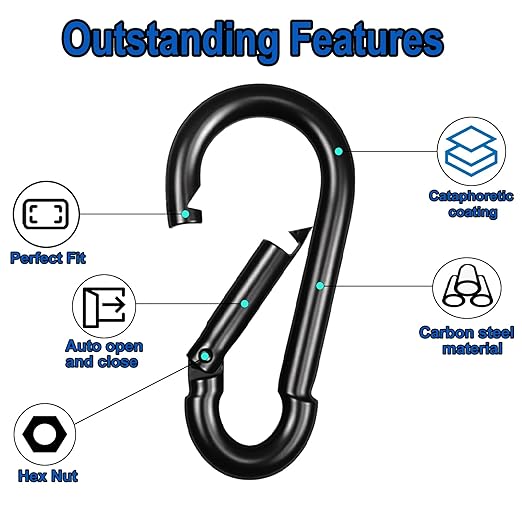 20PCS M6 Black Carabiner Clip,2.36Inch Bulk Carabiner Clips Small Snap Hook Quick Link,Spring Link Buckle for Fishing Camping Hammock Dog Leashes-270LBS Holding Capacity