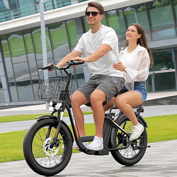 Caroma Electric Scooter with Seat, 48V Removable Battery E-Bike, Up to 30Miles&20MPH, 500/800/1200W Motor, 20" Fat Tire Adult Electric Bicycles for Commuting with Basket