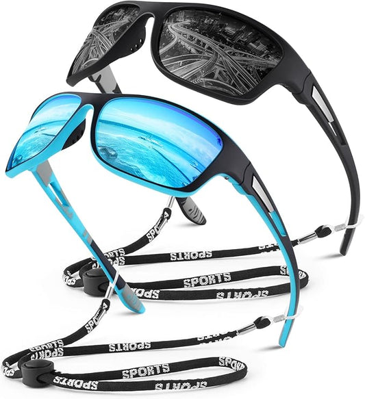 Polarized Sports Sunglasses for Men Women,Fishing Driving Rectangular Goggles UV400 Protection