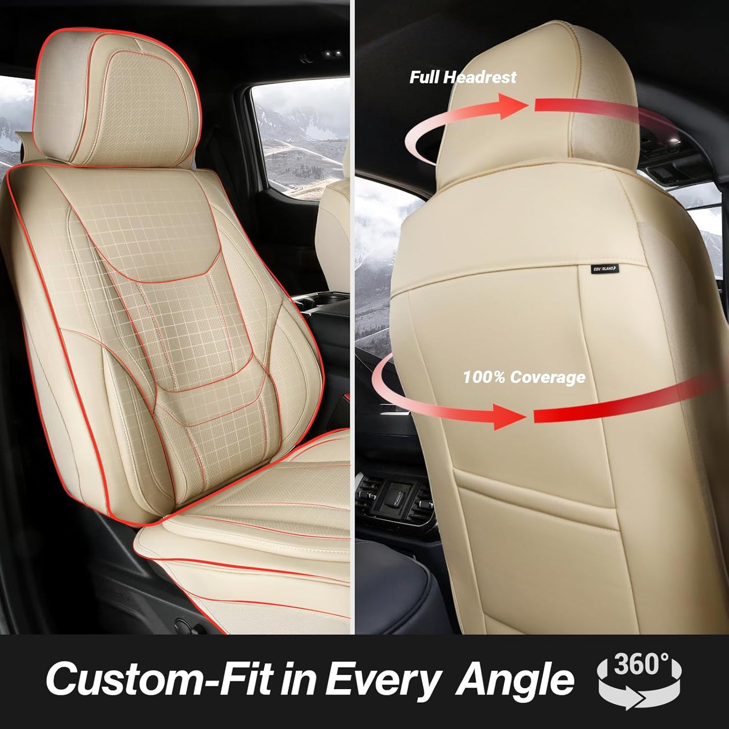 Coverland Custom Car Seat Covers Compatible with 2000-2006 Tundra Regular Cab, Access Cab, Double Cab - Premium Leather Waterproof Interior Protector Front Seat-Beige [See Size Chart-Size A61]