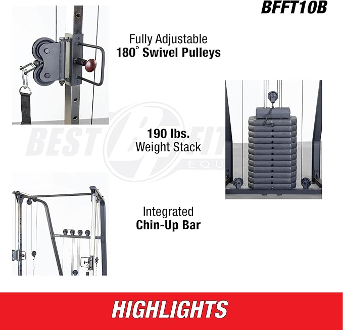 Body-Solid Best Fitness Functional Trainer Cable Machine, Full Body Workout Weight Stacks, Chest and Shoulder Exercise Home Gym LAT Pulldown Machines with 190lb Weights Stack, Midnight Black