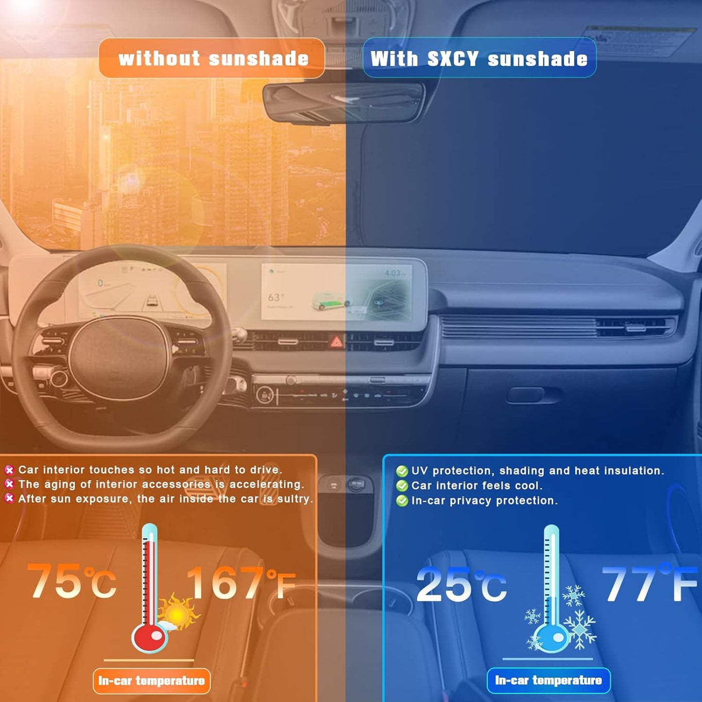 SXCY 2022 2023 2024 2025 Ioniq 5 Windshield Sunshade 2023 2024 2025 Hyundai Ioniq 5 Accessories 2022-2025 Ioniq 5 Sunshade Foldable Sun Shield 2023 2024 2025 Ioniq 5 Sunshade Block UV Rays