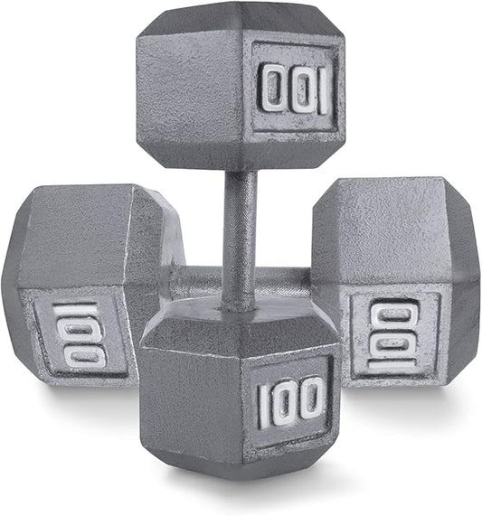 WF Athletic Supply Cast Iron Solid Hexagon Gray/Black Dumbbells, Strength Training Free Weights Set of 2 for Women and Men, Hand Weights Sold by Pairs, Multi-Select Size Options Available