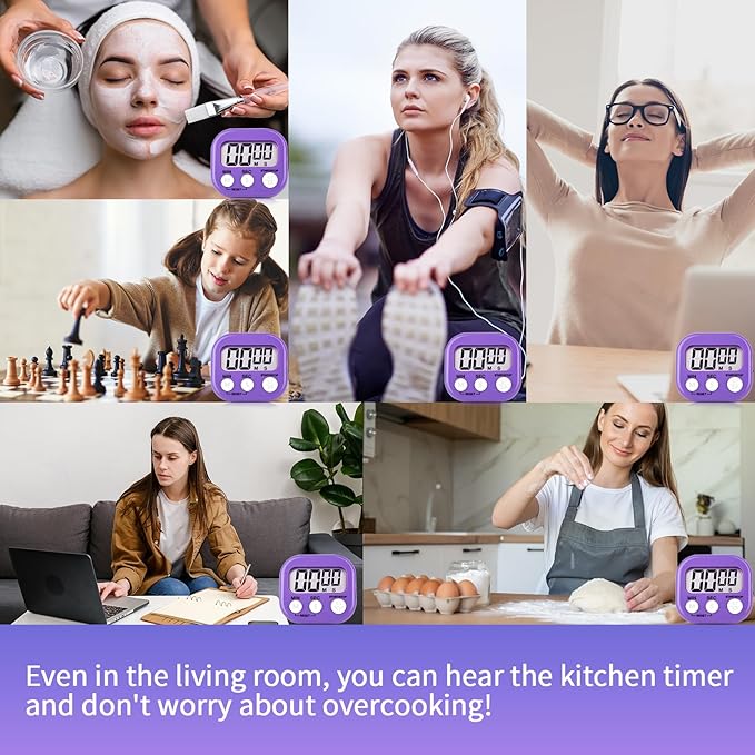 24 Pack Timers Magnetic Kitchen Timer Cooking Timers for Kitchen Digital Timer with Big Display Loud Ring Electronic Timer for Cooking, Classroom, Break Time(24, White,Green,Blue,Purple)