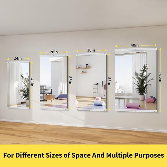Home Gym Mirror - 60x40 Inch, 2PCS Frameless Tempered Glass Full Body Mirror for Wall Mount - Ideal for Yoga, Workout, Bedroom, Dance Studio (Silver)