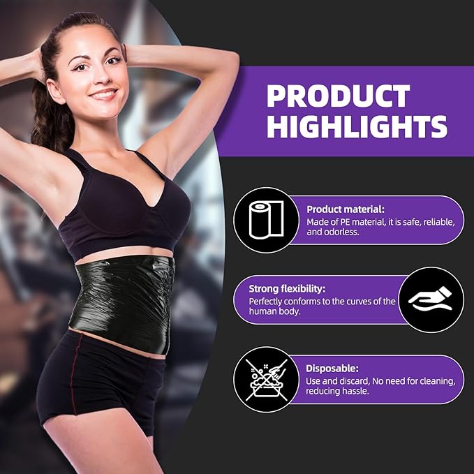 60 Meters Black Osmotic Plastic Body Wrap, Workout & Sweat Enhancer Stomach Film Body Applicator Power Wrap (4 Rolls)