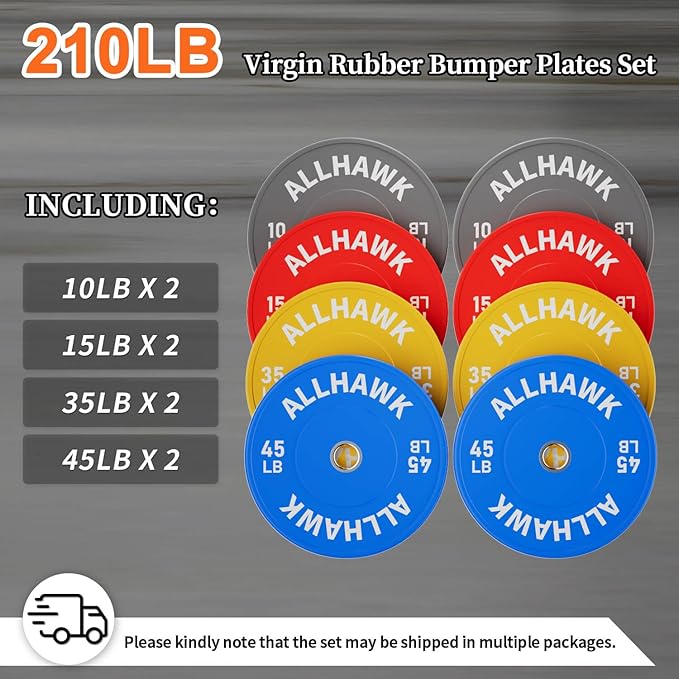 Colored Olympic Weight Plates, 2-inch Rubber Bumper Plate Set for Home Gym Barbell Weight Lifting and Strength Training