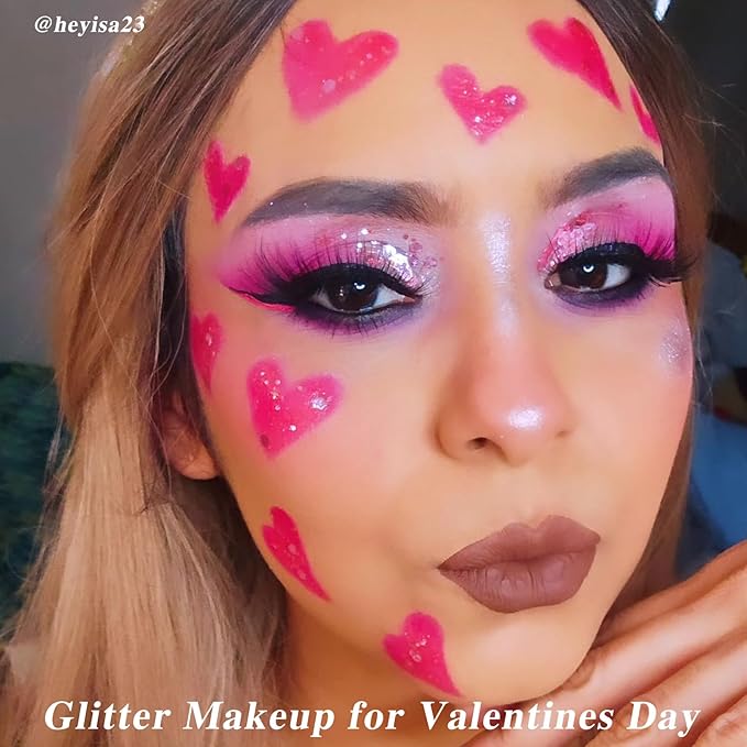 MEICOLY Pink Body Glitter Stick,Pink Face Glitter,Sparkly Hair Glitter,Singer Concerts Lover Heart Chunky Glitter,Pink Glitter Makeup,Mermaid Glitter Face Paint,Waterproof