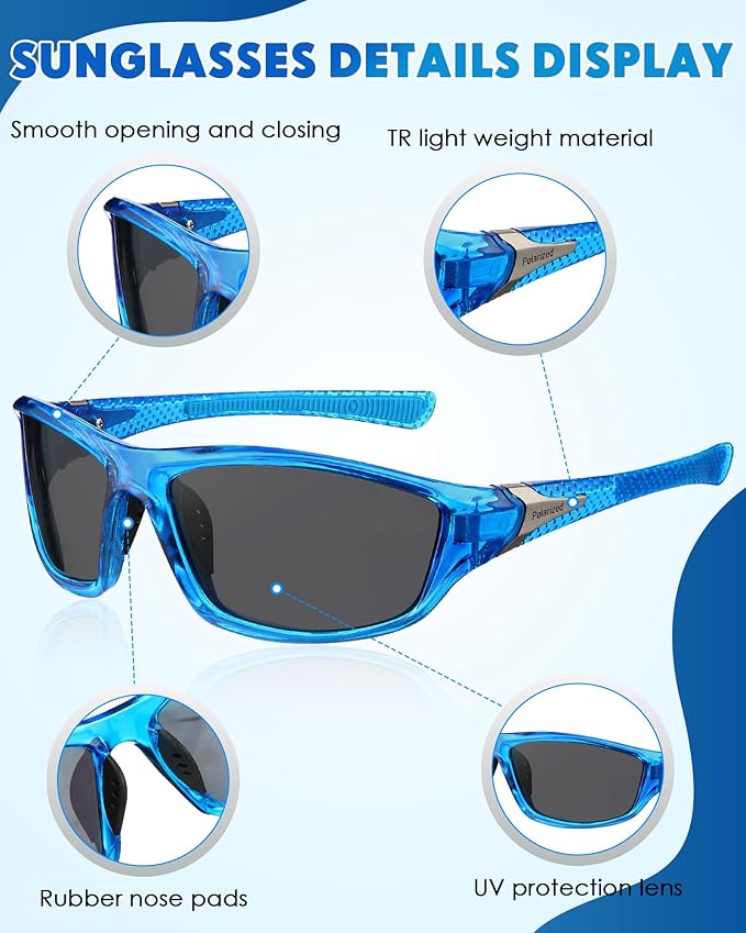 Frienda 6 Pack Polarized Sport Sunglasses for Men Multipack Fit over Glasses Pack Lot Set Men's Sport Fishing Eyeglasses