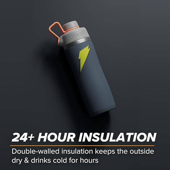 Gatorade 'Overtime' 22oz Stainless Steel Water Bottle, Twist Cap, Grey/Neon Yellow