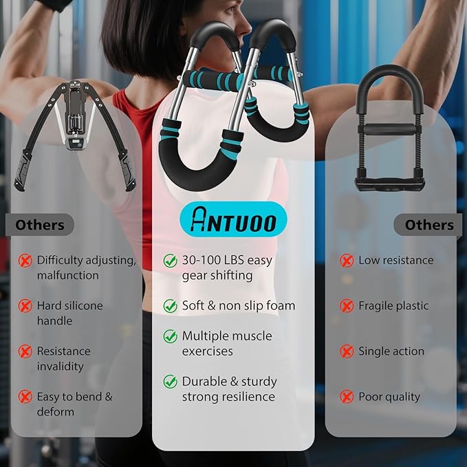 Twister Arm Trainer, 30-100lb Adjustable Chest Workout Bar, Power Arm Trainer for Men, Shoulder Arm Equipment, Forearm Strengthener, Portable Detachable Machine Full Body for Gym Home Fitness