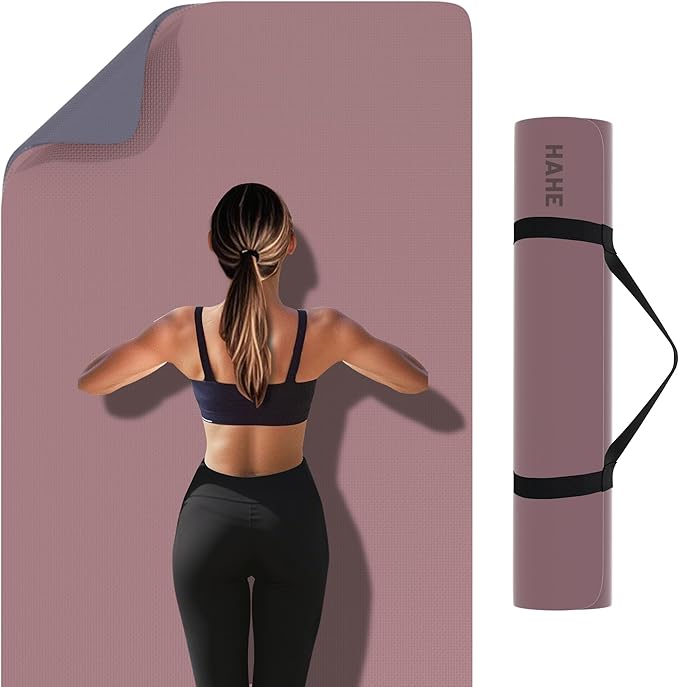 HAHE Non Slip Yoga Mat Wide, (72"L X 32"W, 0.24" Thick) Large Fitness Exercise Mat with Carrying Strap, Eco-Friendly POE Yoga Mats for Home, Gym, Pilates, Stretching