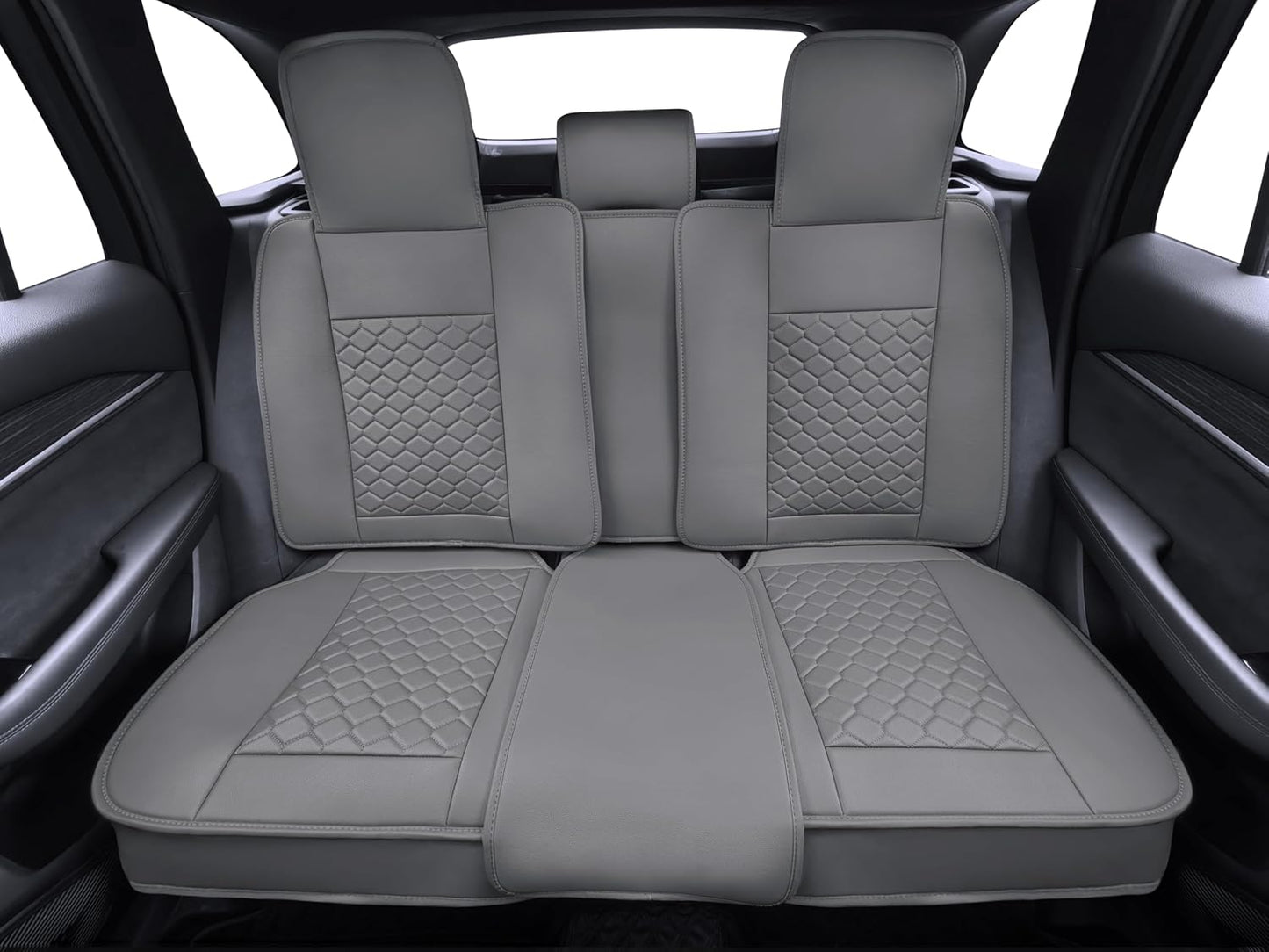 Elantrip Car Seat Cover Full Set Leather Car Seat Protector Universal fit for Most Cars SUVs and Trucks Water Proof Front and Rear Seat Protector Gray