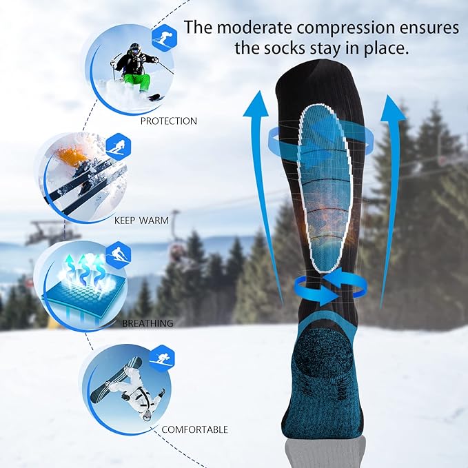 Hylaea Merino Wool Ski Socks, Cold Weather Socks for Snowboarding, Snow, Winter, Thermal Knee-high Warm Socks, Hunting