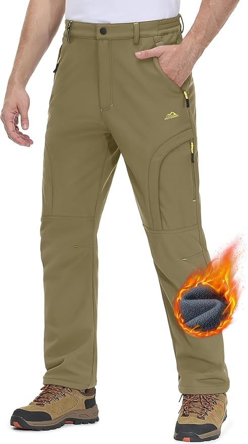MAGCOMSEN Snow Pants for Men Water Resistant Fleece Lined 5 Zipper Pockets Winter Snowboard Hiking Insulated Ski Pants