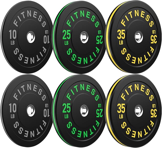 Bumper Plates 2 - Inch Olympic Weight Plate Set for Barbell, 10-55 lb Rubber Weights Sets for Home Gym, Strength Training Plate, Weight Lifting, Black