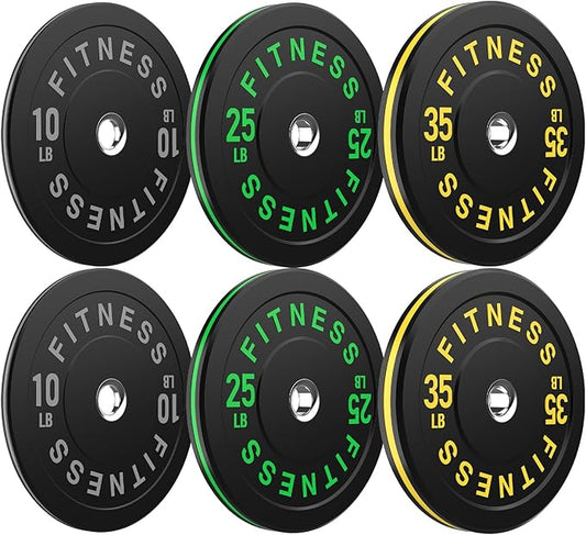 Bumper Plates 2 - Inch Olympic Weight Plate Set for Barbell, 10-55 lb Rubber Weights Sets for Home Gym, Strength Training Plate, Weight Lifting, Black