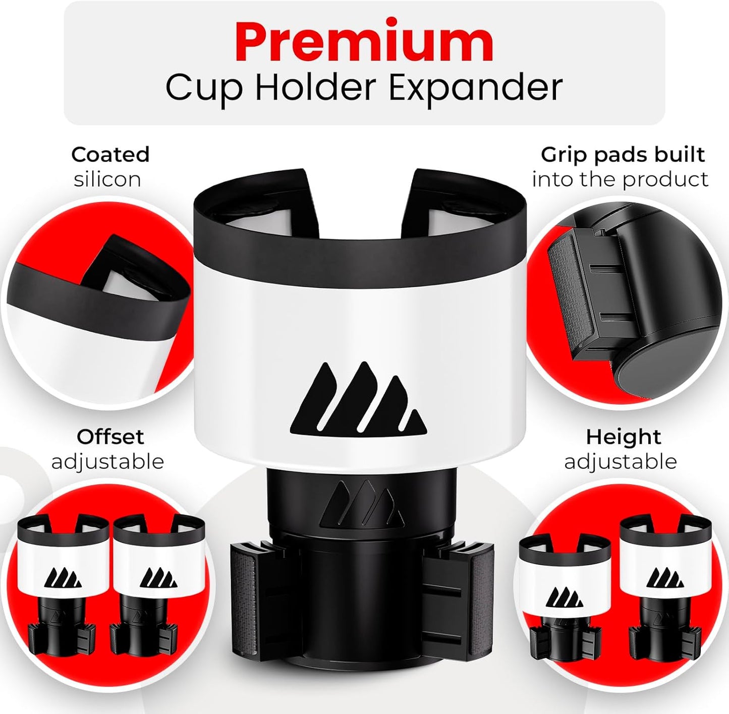 Integral Ultimate Expander Car Cup Holder - Adjustable Base - Expander & Organizer for Vehicles - Compatible with Coffee Mug, Yeti 14/24/36/46oz, Ramblers, Hydro Flasks 32/40oz, 3.4"-4.0" Bottles