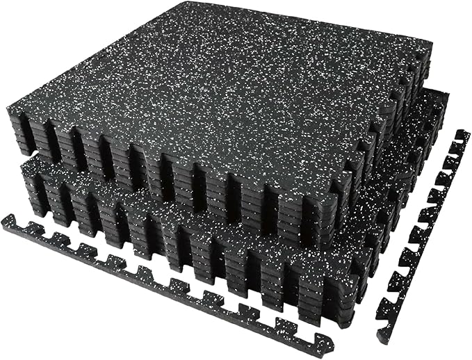 AIRHOP 0.56in Thick 48 Sq Ft Exercise Equipment Mats, 12 Tiles Upgraded Rubber Top with High Density EVA Foam, Large Interlocking Puzzle Gym Flooring for Home Gym, Heavy Weight Workout, 24 x 24in