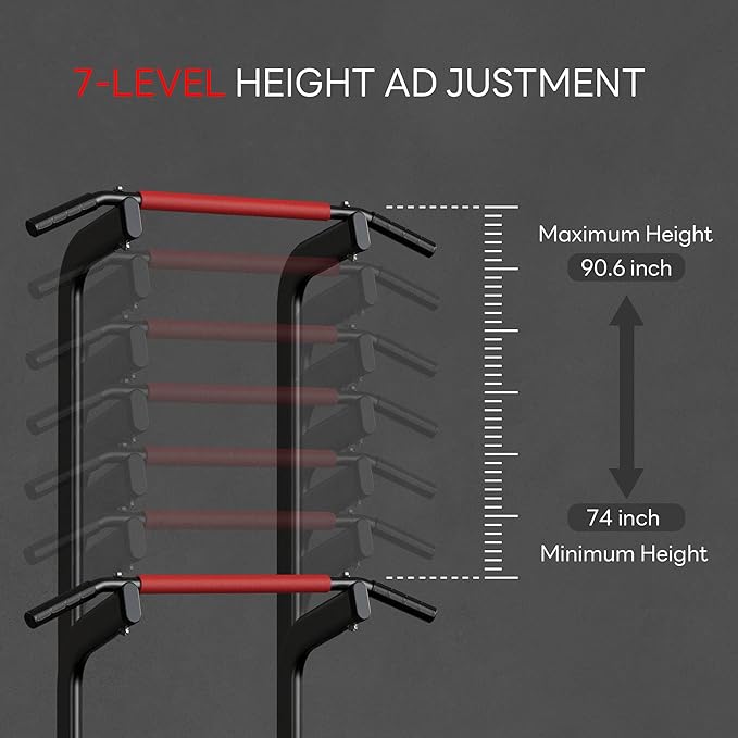 soges Pull Up Bar Dip Station, Power Tower with Boxing Speed Ball & Spinning Target, Adjustable Height Dip Stand Strength Training Fitness Workout Station, Assistive Trainer Pull Up Stand
