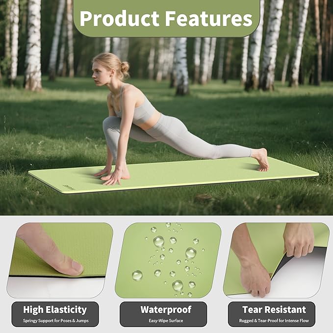 HAHE Non Slip Yoga Mat Wide, (72"L X 32"W, 0.24" Thick) Large Fitness Exercise Mat with Carrying Strap, Eco-Friendly POE Yoga Mats for Home, Gym, Pilates, Stretching