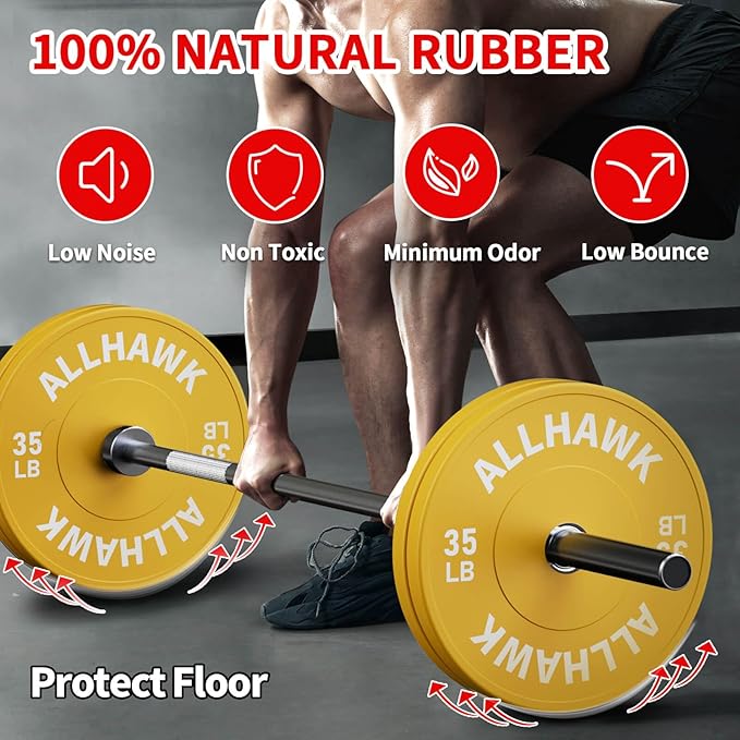 Colorful Olympic Bumper Plates, 2-inch Stainless Steel Insert, Virgin Rubber Weight Plate Set for Barbell Weight Lifting and Strength Training Home Gym