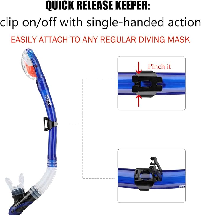 Aegend Dry Snorkel, Dive Mask Easy-Breath Free Diving Snorkel for Snorkeling Scuba Diving Freediving Swimming, with Top Dry Valve and Food-Grade Silicone Mouthpiece