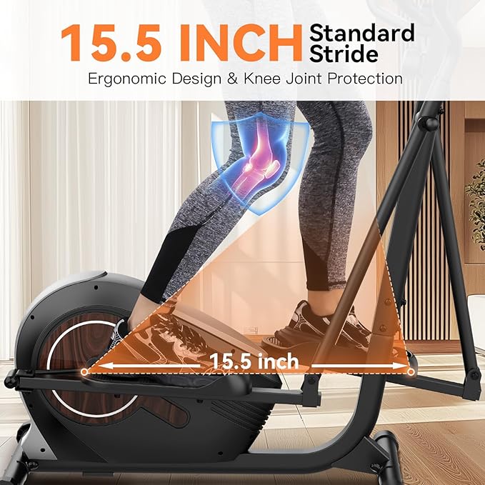 ANCHEER Elliptical Machine, Elliptical Exercise Machine with Quiet Magnetic Drive,14 Resistance Levels, Pulse Rate Monitor, LCD Monitor, 15.5IN Stride, Elliptical Trainer for Home