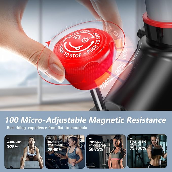 POOBOO Exercise Bike, Stationary Bike for Home Gym, Indoor Cycling Bike w/Comfortable Seat Cushion & Tablet Mount, Silent Belt Drive Indoor Bike for Cardio Workout