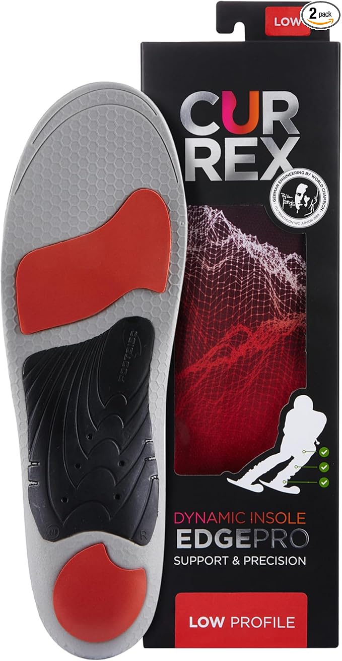 CURREX EdgePro Thermo Regulating Ski Boot Insoles for Snowboarding, Skiing, & Winter Sports ??Ski Boot Inserts with Shock Absorbing Cushioning ??for Men & Women ??Low Arch, 2X