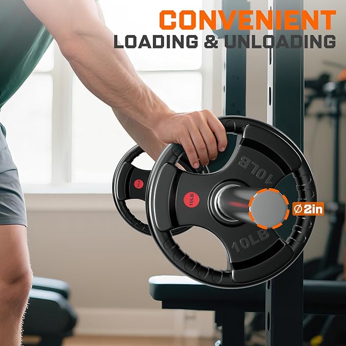 XDDIAS Rubber Weight Plates for Barbell, 2-Inch Olympic Grip Plate for Strength Training, Weightlifting and Bodybuilding in Home & Gym, Solid Cast Iron Weight Plates Pair and Sets