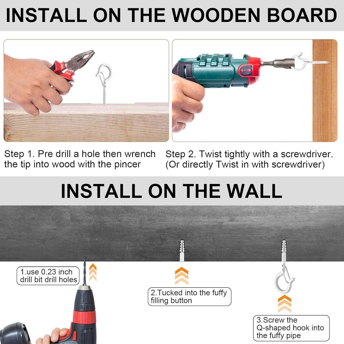 48 PCS Q-Hanger Hooks, Screw Hooks for Outdoor String Lights, Safety Buckle Design Cup Eye Hook for Hanging Christmas Lights, Plants, Mounted on Wall Ceiling, Include 1 Wing Nut Driver, White